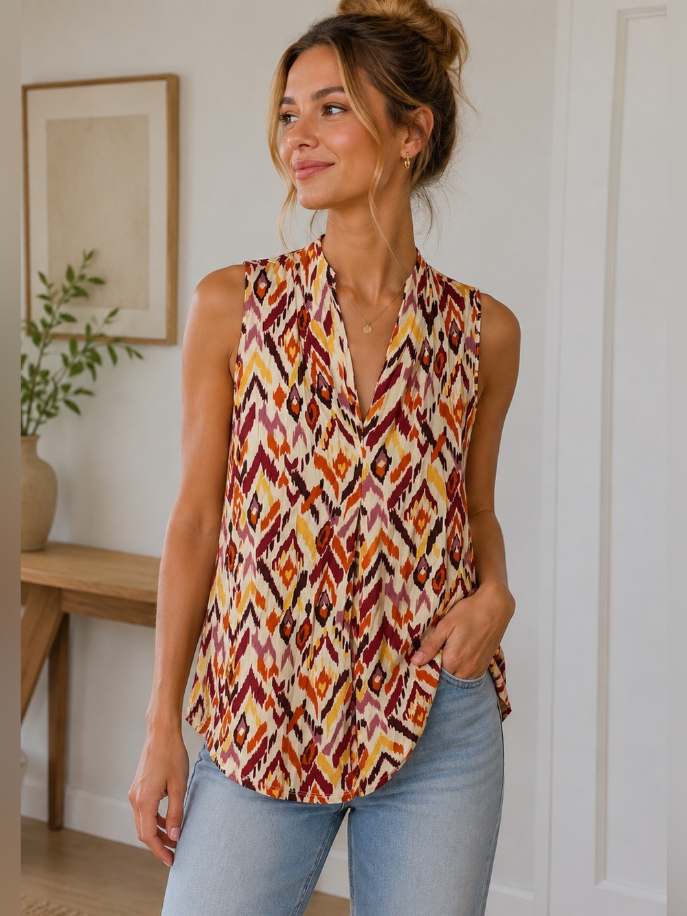 Sleeveless V-Neck Camisole in Burgundy, Orange, Cream, Mauve